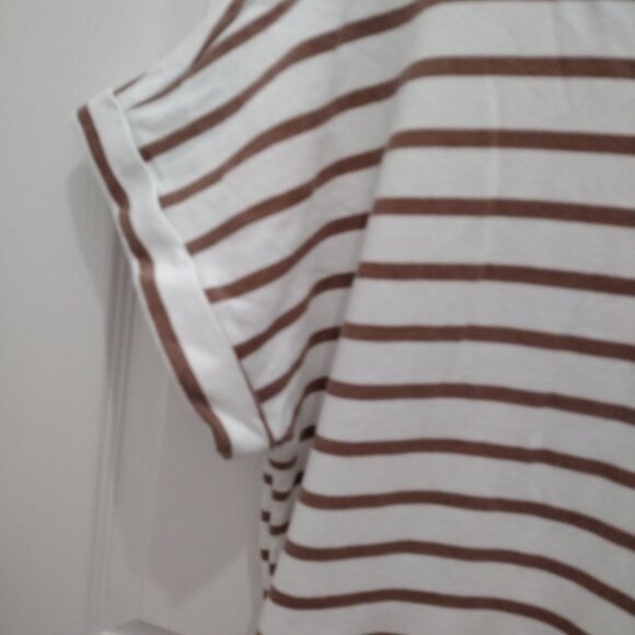 Fred Daniel Women’s XL Cream Brown Striped T-Shirt Dress Relaxed Cotton Blend Ca - Picture 6 of 6